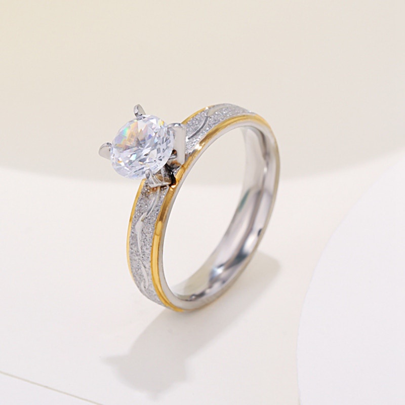 Nhẫn đính hôn bằng thép không gỉ đính đá zircon 4mm cho cặp đôi 5040