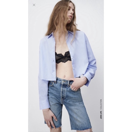 (Sẵn) Áo sơ mi croptop gấu tua Zaraa canh sale, 2 mầu