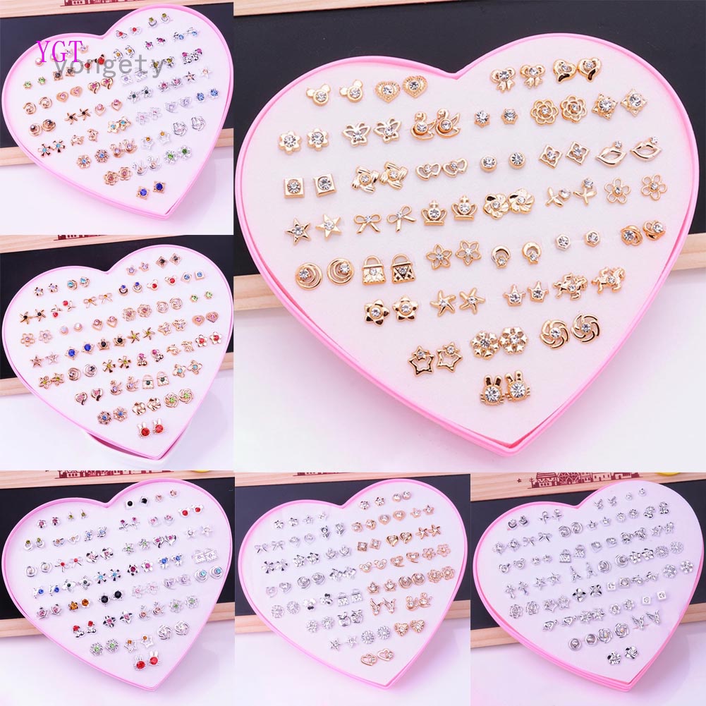 Set 36 đôi khuyên tai hình trái tim đính đá thời trang cho nữ