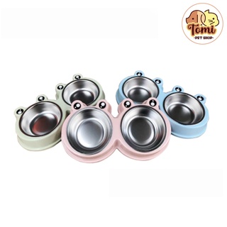 Bát ăn đôi cho chó mèo hình ếch inox tháo rời tomi pet shop
