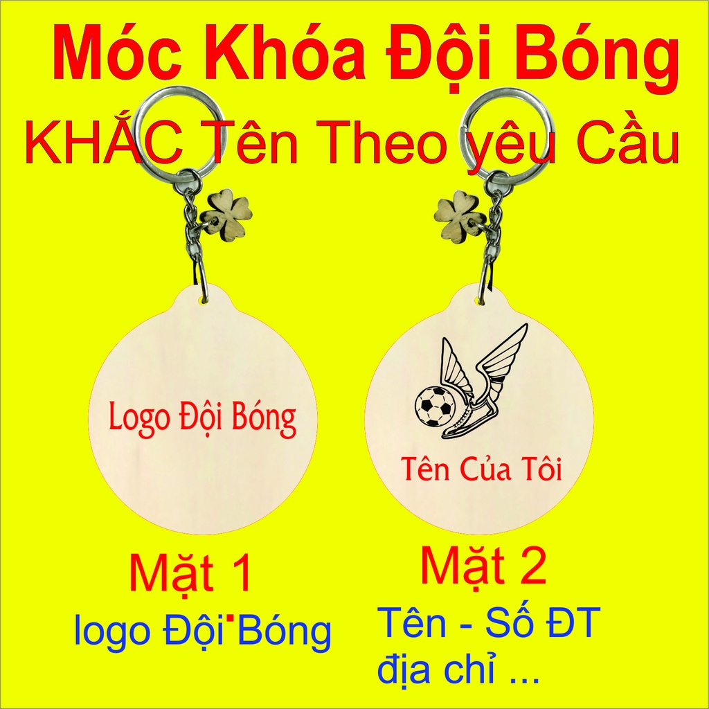 Móc Khóa Gỗ CLB Bóng Đá - 1 mặt Khắc Tên Theo yêu Cầu