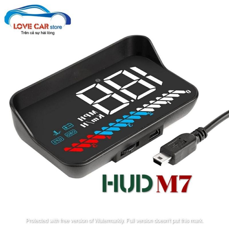 HUD M7 hiển thị tốc độ ô tô xe hơi và cảnh báo tốc độ màn hình hắt kính kết nối OBD2 + USB GPS