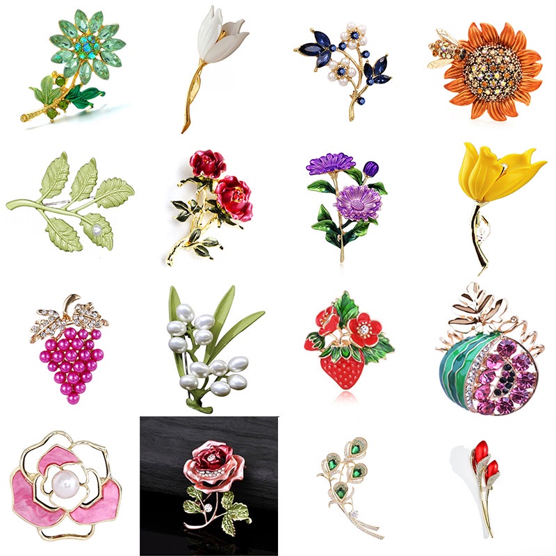 Ghim Cài Áo Hình Lá Đính Đá Và Ngọc Trai Nhân Tạo Thời Trang