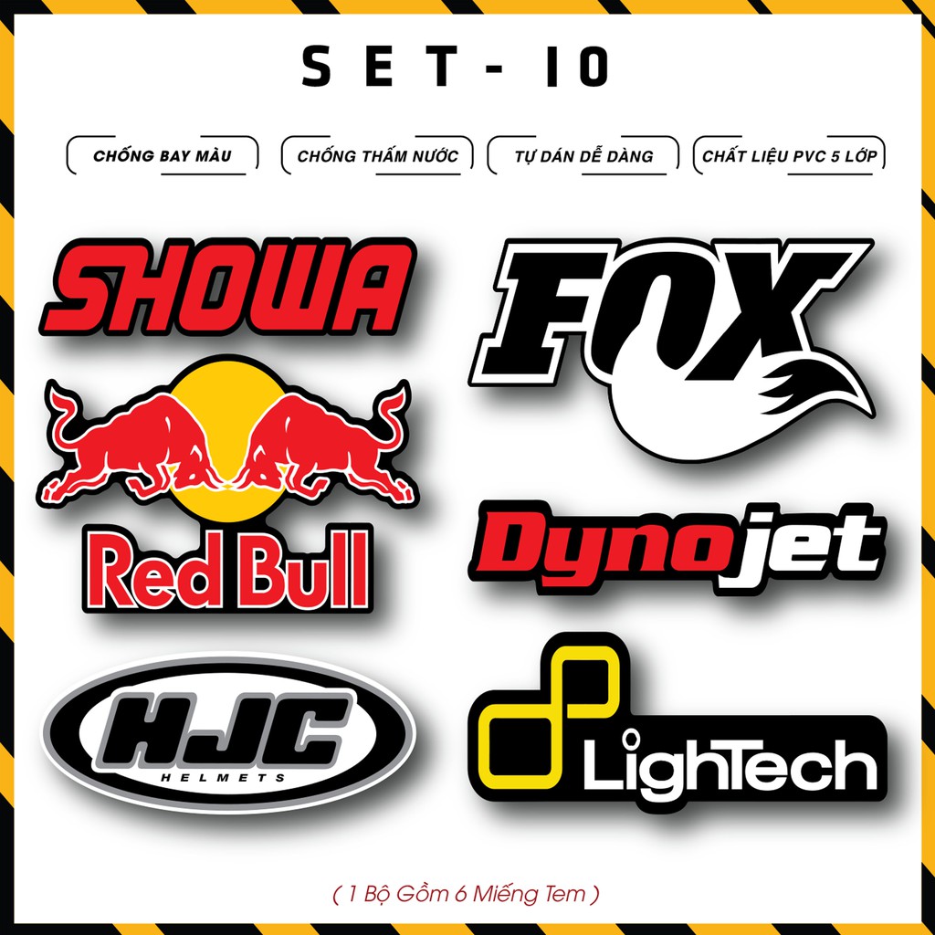 Tem Dán Xe Logo Redbull, Showa, Lightech | LG10 | Hình Dán Sticker Trang Trí Xe Máy, Xe Điện, Nón Bảo Hiểm, Thiết Bị