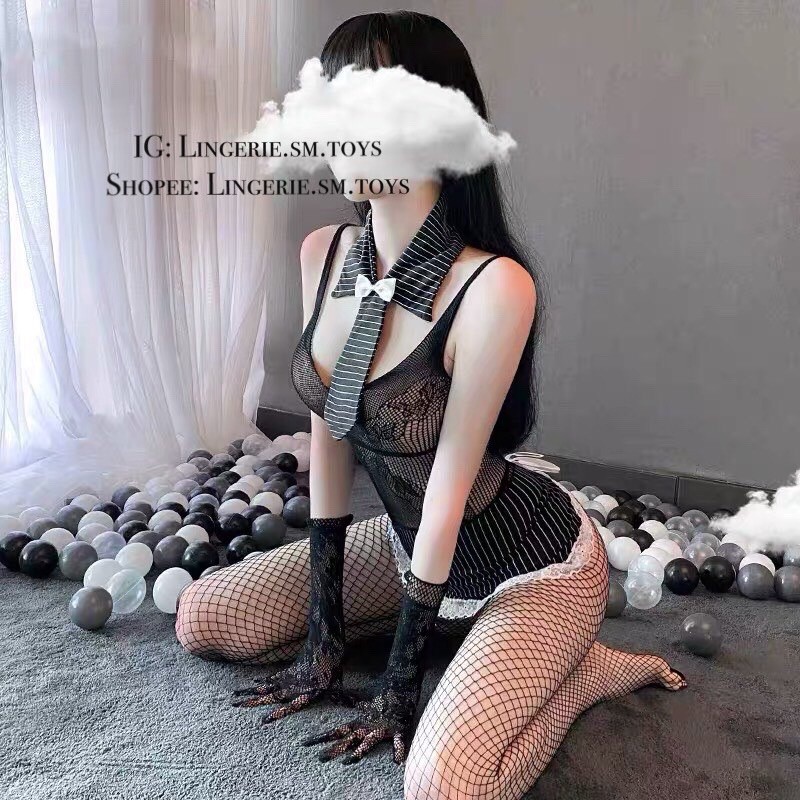 FM7485 Full Phụ Kiện | Cosplay Thư Kí | Set Hầu Gái Ren Hoa Kẻ Sọc Sexy | BigBuy360 - bigbuy360.vn