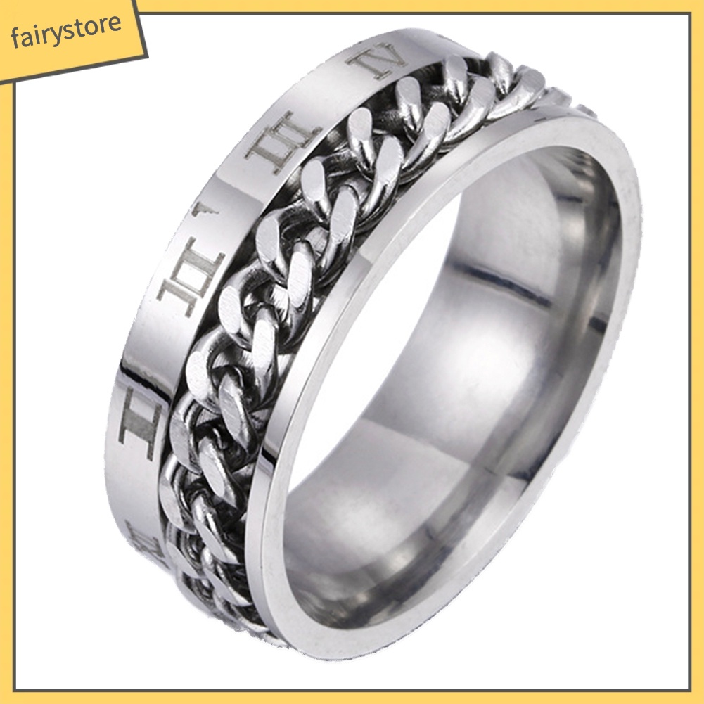 Nhẫn thép titan khắc họa tiết số La Mã thời trang