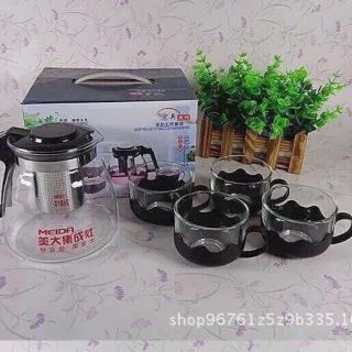 Bộ Bình trà đen gồm cả 4 cốc xinh xắn