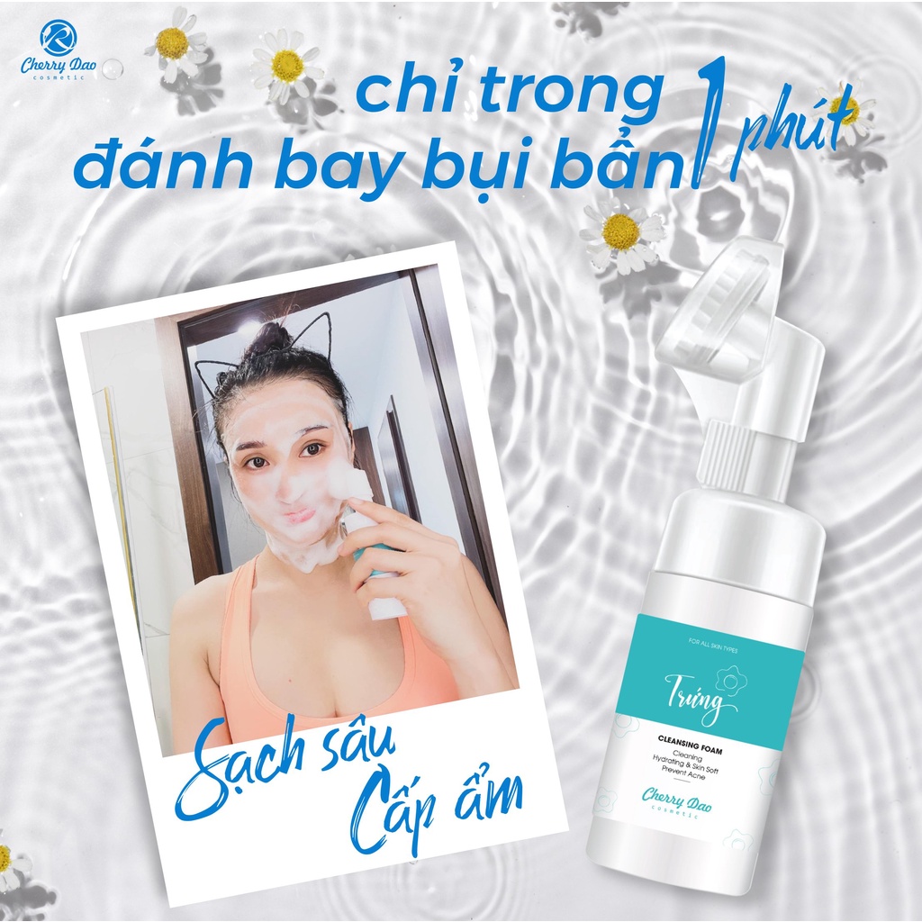 Sữa rửa mặt trứng CRD Cherry Đào dưỡng ẩm có đầu cọ Silicon tạo bọt làm sạch sâu 120Gr