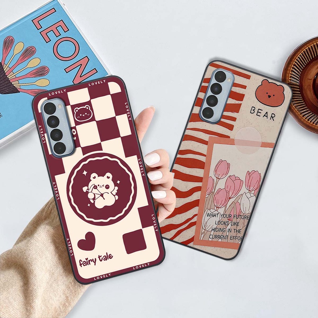 Ốp Oppo Reno4 / Reno4 Pro / Reno 4 gấu Bear rick caro vuông thời trang siêu đẹp