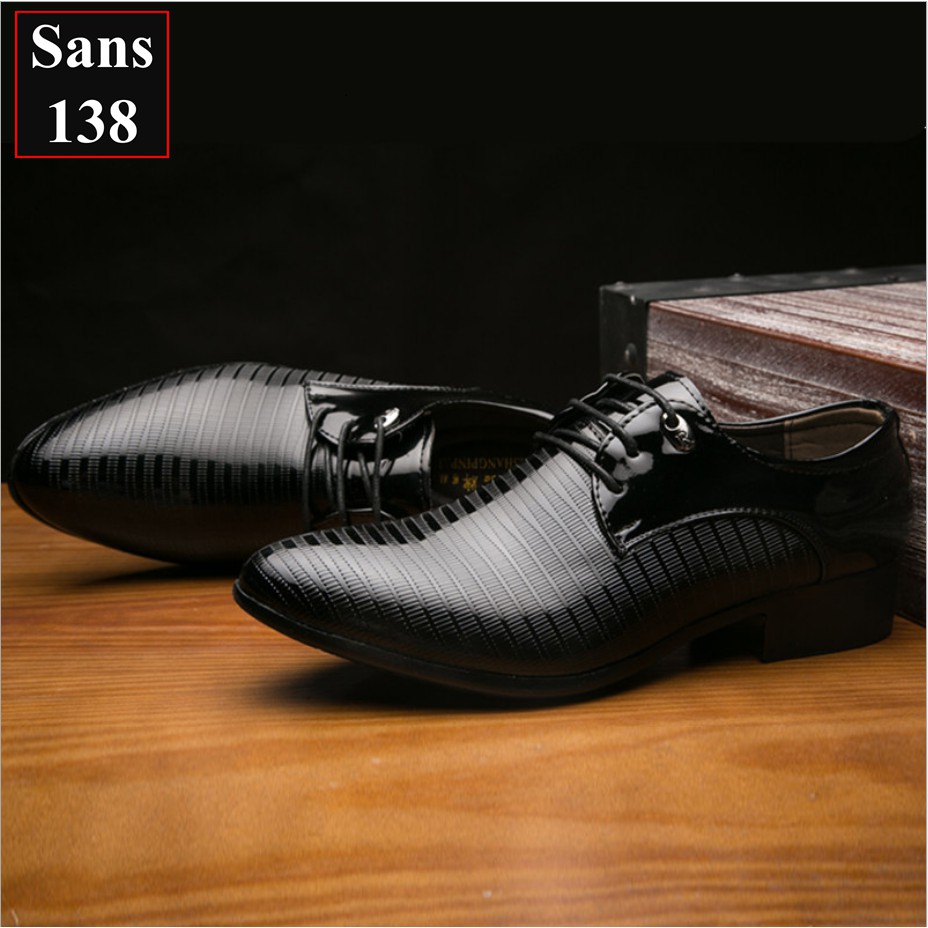 Giày da nam giá rẻ Sans138 giầy tây nam đẹp mũi nhọn bóng màu đen nâu vàng