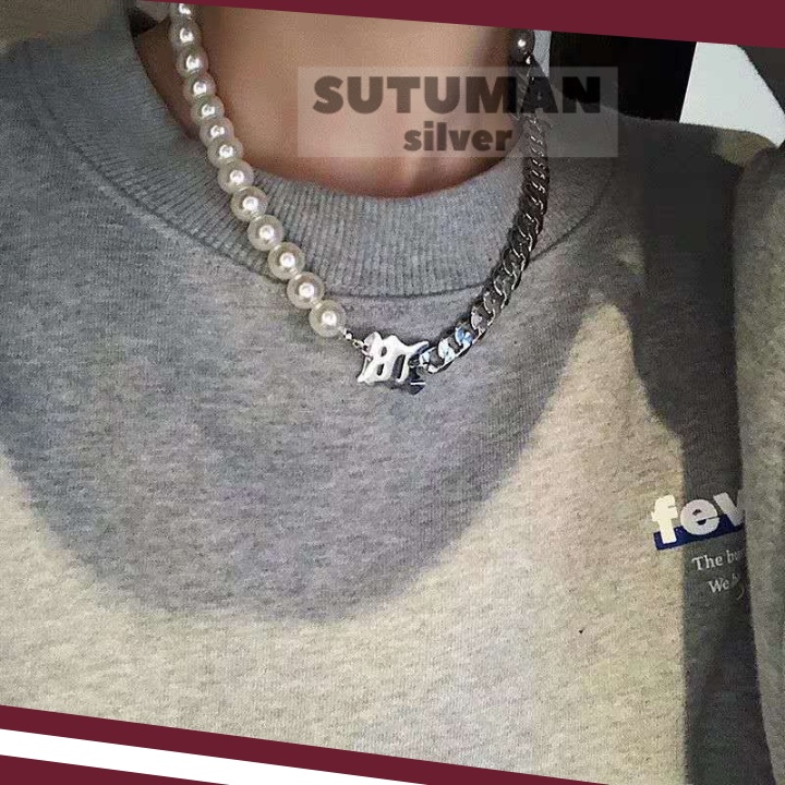 [GIAO HỎA TỐC] Vòng tay và dây chuyên titan chuỗi hạt phong cách hip-hop đơn giản nhưng cá tính SUTUMANsilver