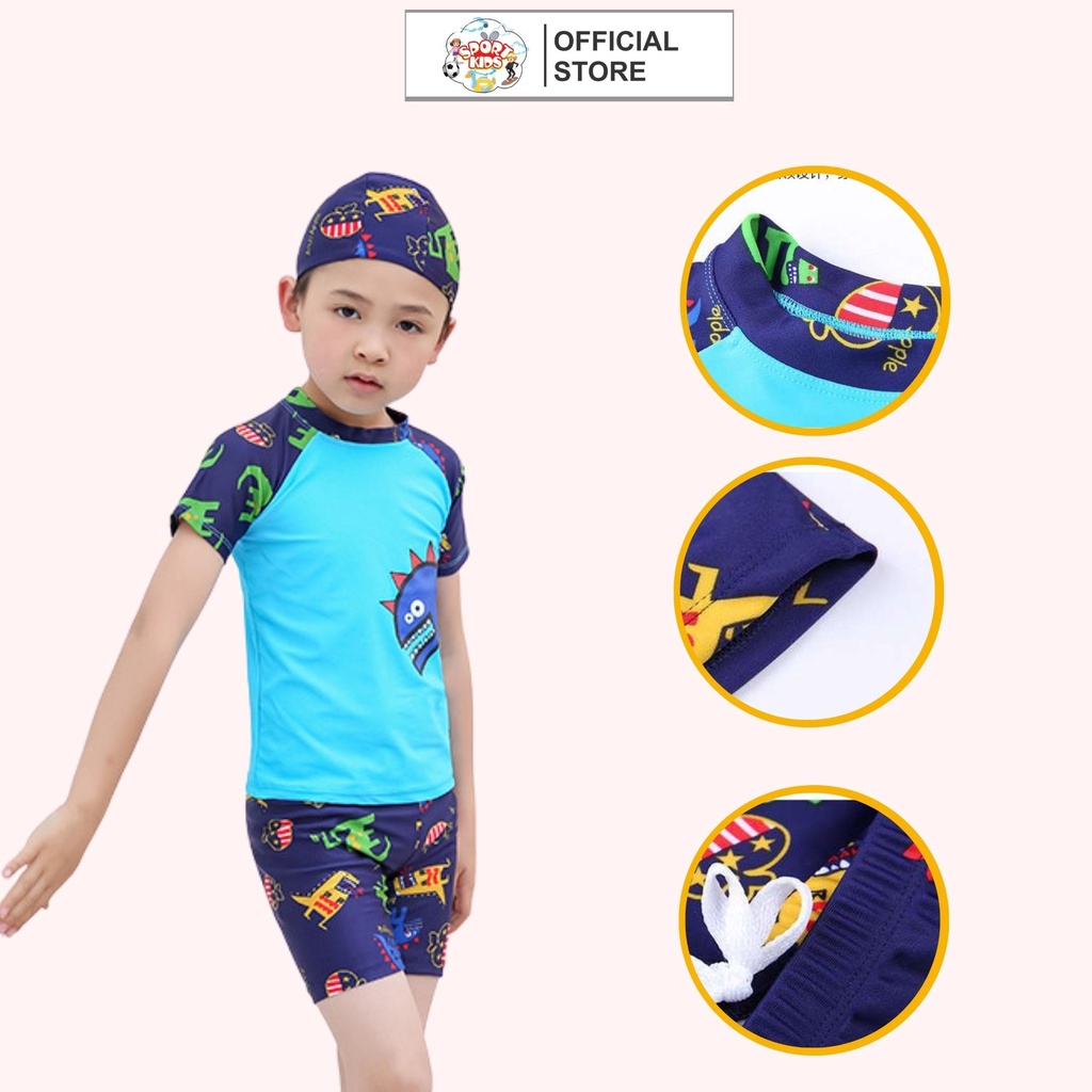 Bộ Đồ Bơi Sport kidsCho Bé Trai In Hình Khủng Long Cho Bé Trai 3-10 Tuổi Chất Thun Co Giãn Thoải Mái