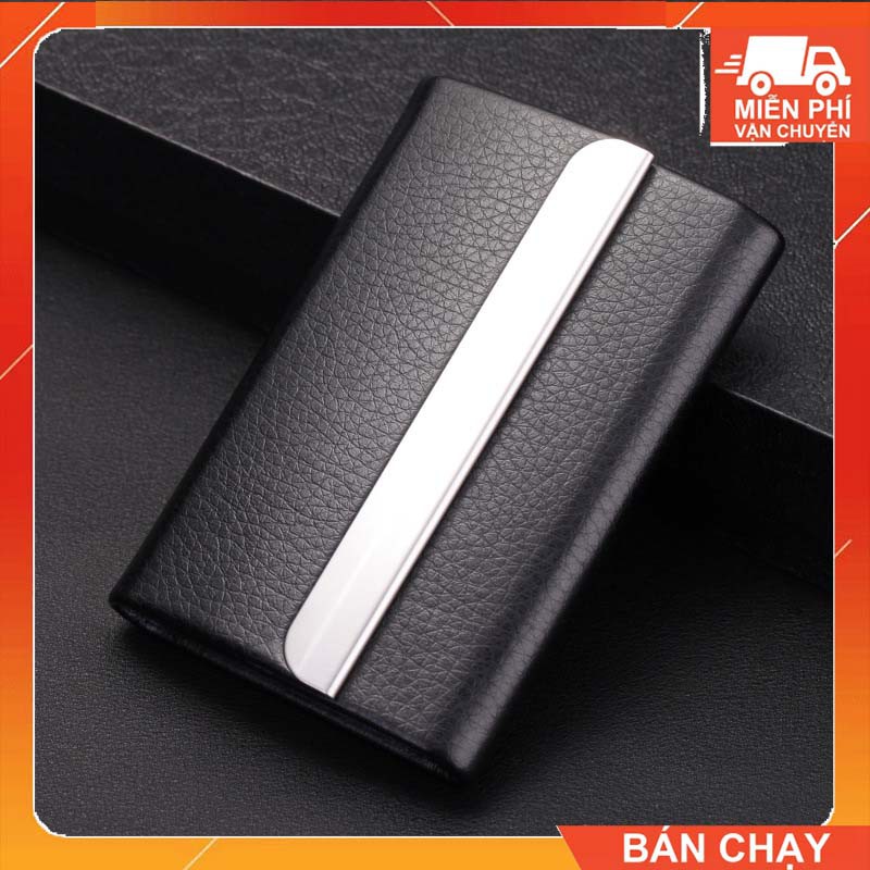 Hộp Đựng Card Visit Nhỏ Gọn Tiện Lợi Bỏ Túi NC02 Da Simili Vân Đen Và Inox Không Gỉ [ Có Khắc Tên Theo Yêu Cầu ]