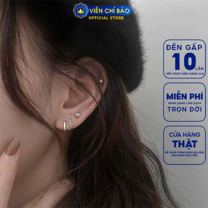 Bông tai bạc nữ tròn trơn dạng xiên chất liệu bạc S925 trẻ trung cá tính thương hiệu Viễn Chí Bảo B000116