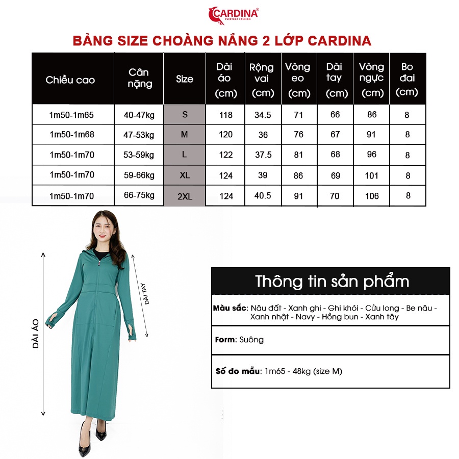 Áo choàng chống nắng cardina hai lớp không viền