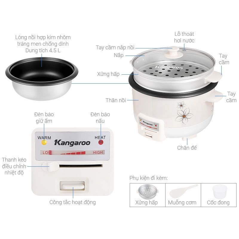 Nồi lẩu điện Kangaroo KG272 4.5 lít hàng chính hãng -bảo hành toànquốc&quot;