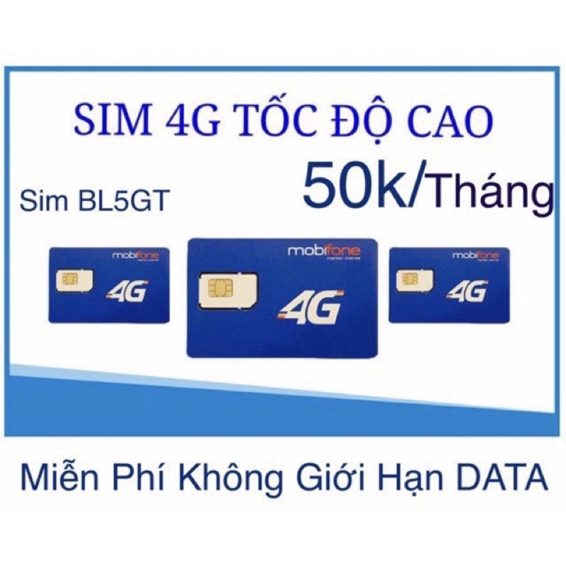 Sim 4G Mobifone gói BL5gt, Gia hạn 50k/1 Tháng không giật lag, không giới hạn dung lượng