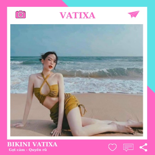 Sét bikini nữ 2 mảnh quần váy rút dây áo mặc nhiều kiểu VATIXA BKN72 RÊU