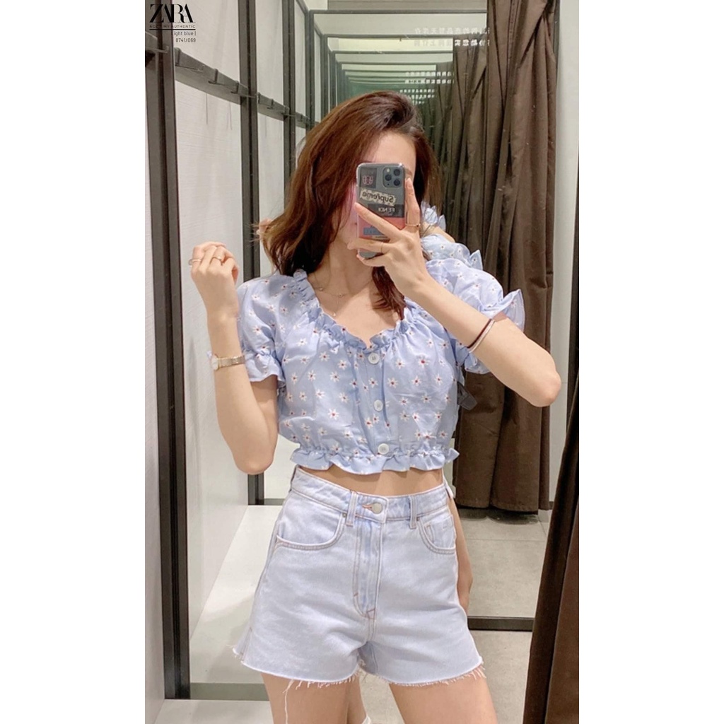 ÁO CROPTOP XANH HOA NHỈ ZR
