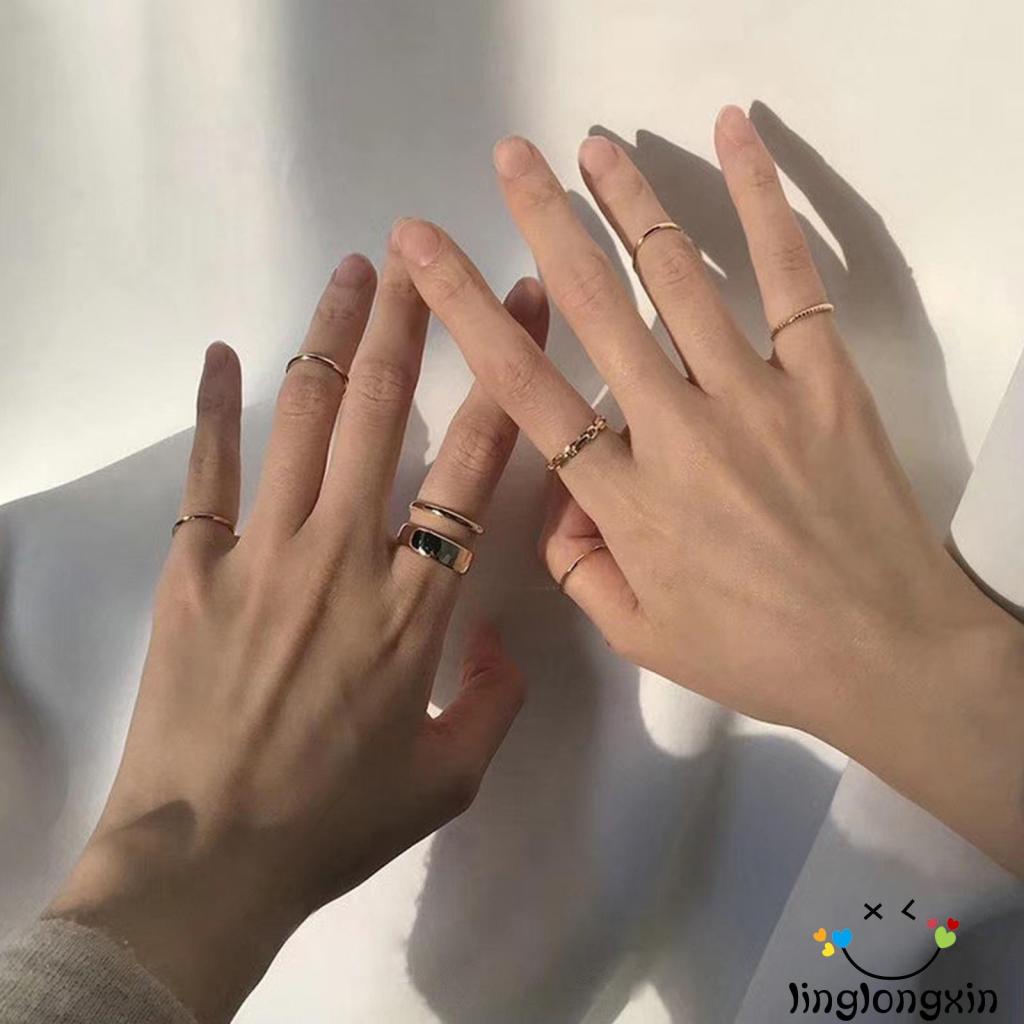 ✲KF❀Ladies Knuckle Ring Kit, 7 Pieces Simple Style Stacking Ring, Gifts for Valentine’s Day, Gold/ Silver