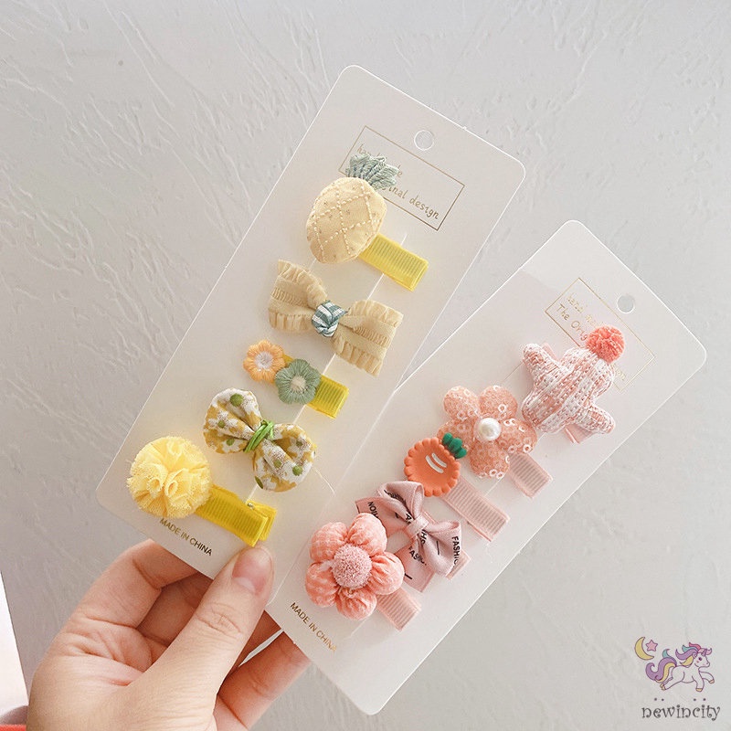 Set 5 kẹp tóc thiết kế kiểu hoạt hình dễ thương xinh xắn cho bé gái