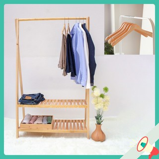 Combo 10 cái móc gỗ + 1 kệ chữ a 2 tầng treo quần áo bằng gỗ thông nhập khẩu châu âu