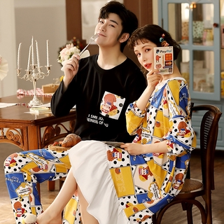 Bộ đồ ngủ mịn như satin phong cách thu đông Hàn Quốc cá tính chất lượng cao cho cặp đôi