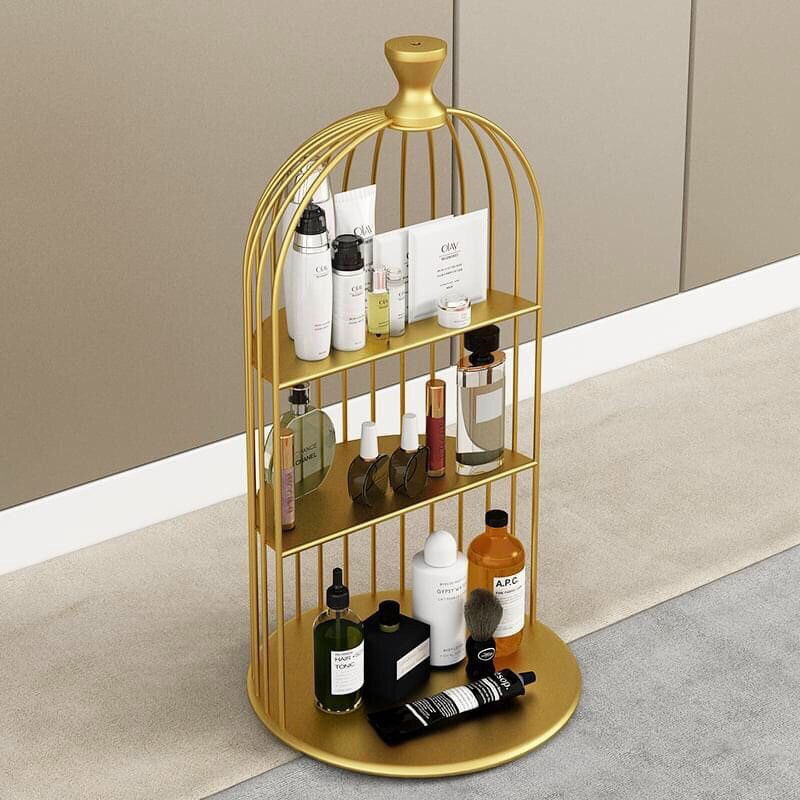 Kệ mỹ phẩm lồng chim 3 tầng siêu xinh để bàn màu vàng sang trọng, decor, đựng trà bánh, mỹ phẩm, nước h