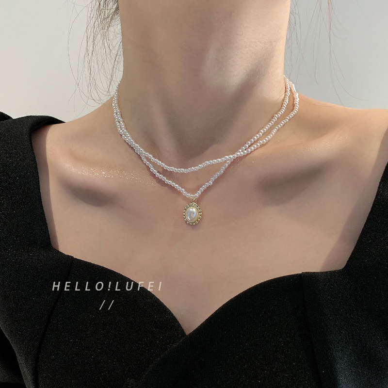 Vòng cổ hai lớp đính ngọc trai giả phong cách vintage 2021