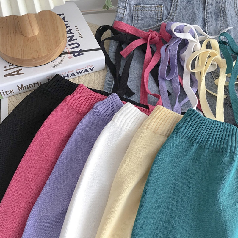 Áo Dệt Kim Sát Nách Dáng Ôm Cột Dây Kiểu Hàn Quốc Dễ Phối Đồ