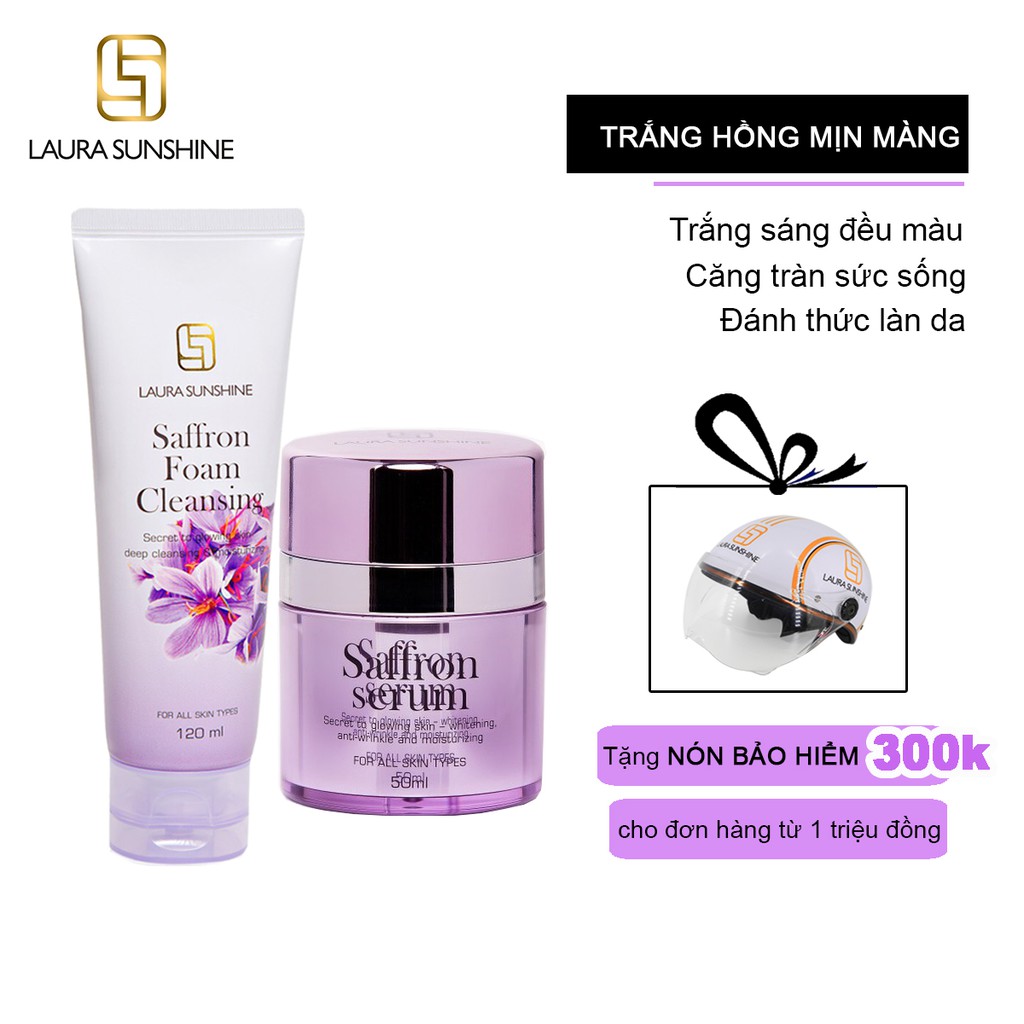 Bộ sản phẩm trắng hồng mịn màng Sữa rửa mặt Nhuỵ hoa Nghệ tây Laura Sunshine 120ml & Serum Nhuỵ hoa nghệ tây Saffron