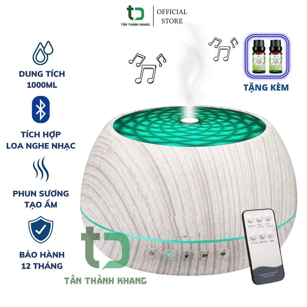 Máy Xông Tinh Dầu Khuếch Tán Mùi Hương Kết Hợp Nghe Nhạc Loa Bluethooth Giải Trí, Thư Giãn, Dung Tích 1000ml