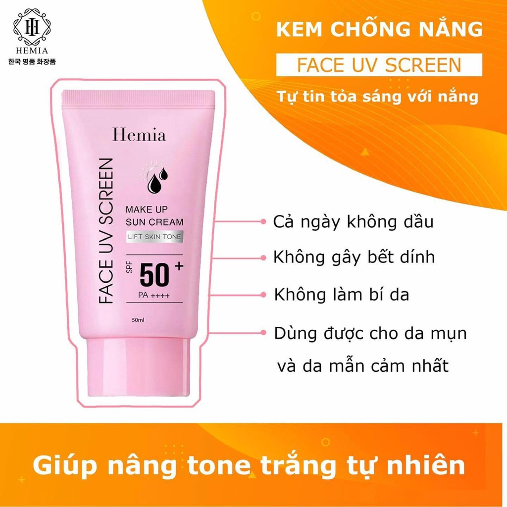 Kem Chống Nắng Hemia Hàn Quốc 100% Tự Nhiên Dùng Được Cho Bà Bầu Dưỡng Trắng Nâng Tone An Toàn