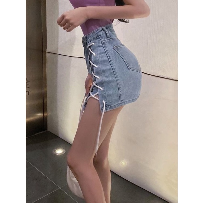 Chân Váy Jeans Lưng Cao Xẻ Tà Thời Trang Dành Cho Nữ