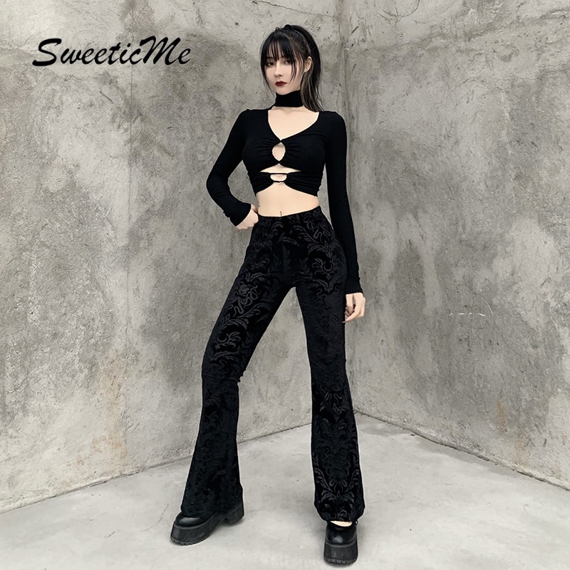 Quần Ống Loe Dập Nổi Ống Rộng SweeticMe Thời Trang Nữ 2022