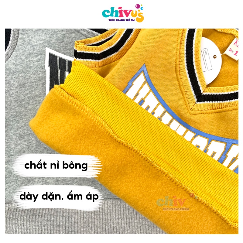 Áo gile cho bé CHIVU'sKID áo ghile cho bé trai bé gái chất nỉ nhung kiểu dáng thể thao cổ tim chui đầu dễ thương