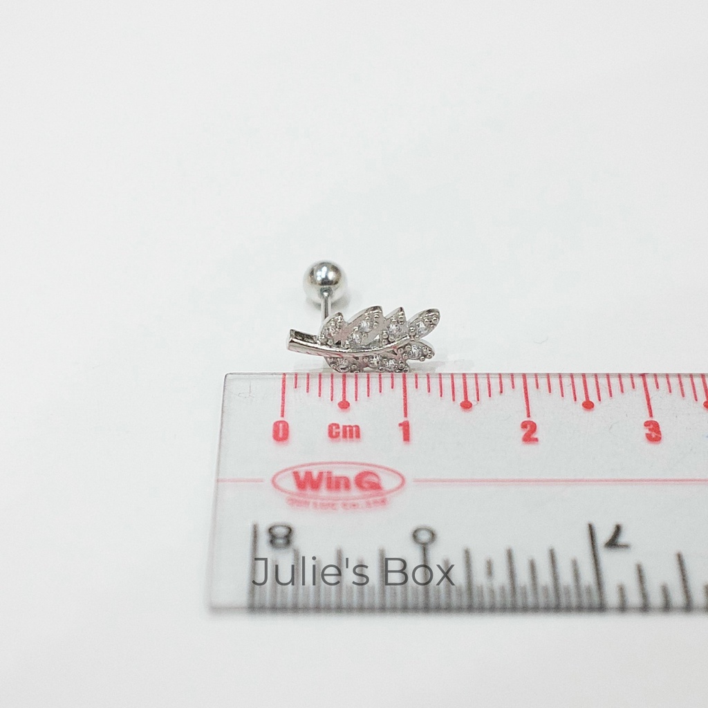 [1 Chiếc] Khuyên Tai Titan Lá Cây Đính Đá Unisex Màu Bạc Đuôi Bi Không Gỉ Sét Không Ngứa Bông Tai Nam Julies Box 66