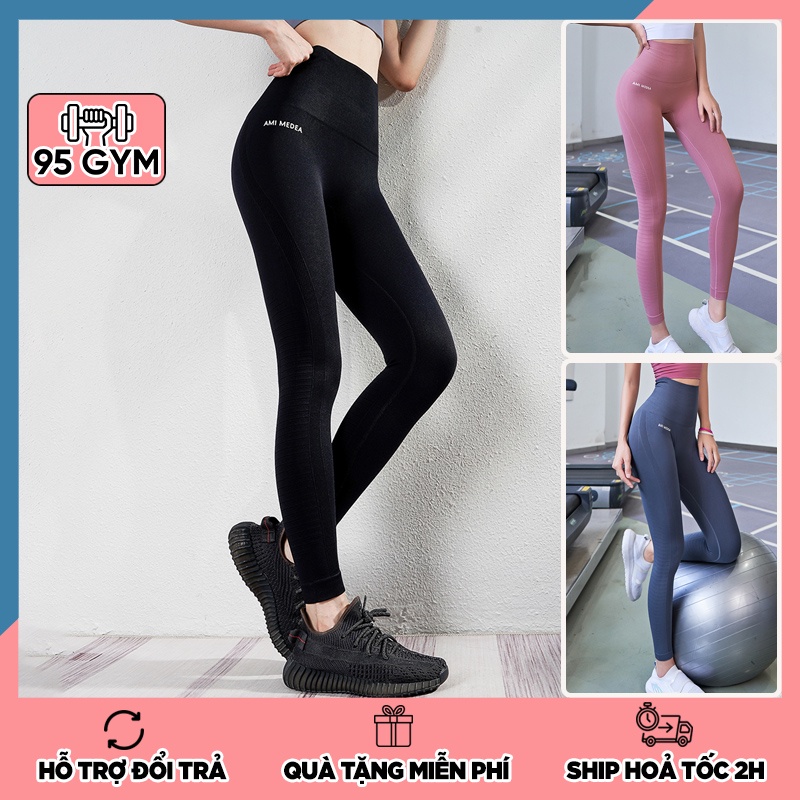 Quần tập gym yoga nữ cạp cao QD19 dáng legging dài nâng mông ôm dáng chất dệt co giãn tốt