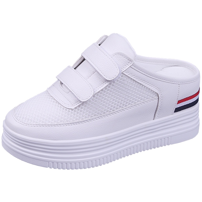 Giày Thể Thao Không Gót Màu Trắng Khóa Dán Một Mảnh Phong Cách Mùa Hè Mới 2021 Cho Nữ