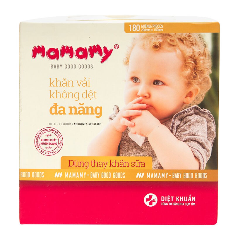 Khăn vải khô không dệt đa năng mamamy diệt khuẩn hộp 180 tờ