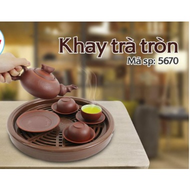 Khay trà tròn nhựa Việt Nhật giả gỗ (MS-5670)