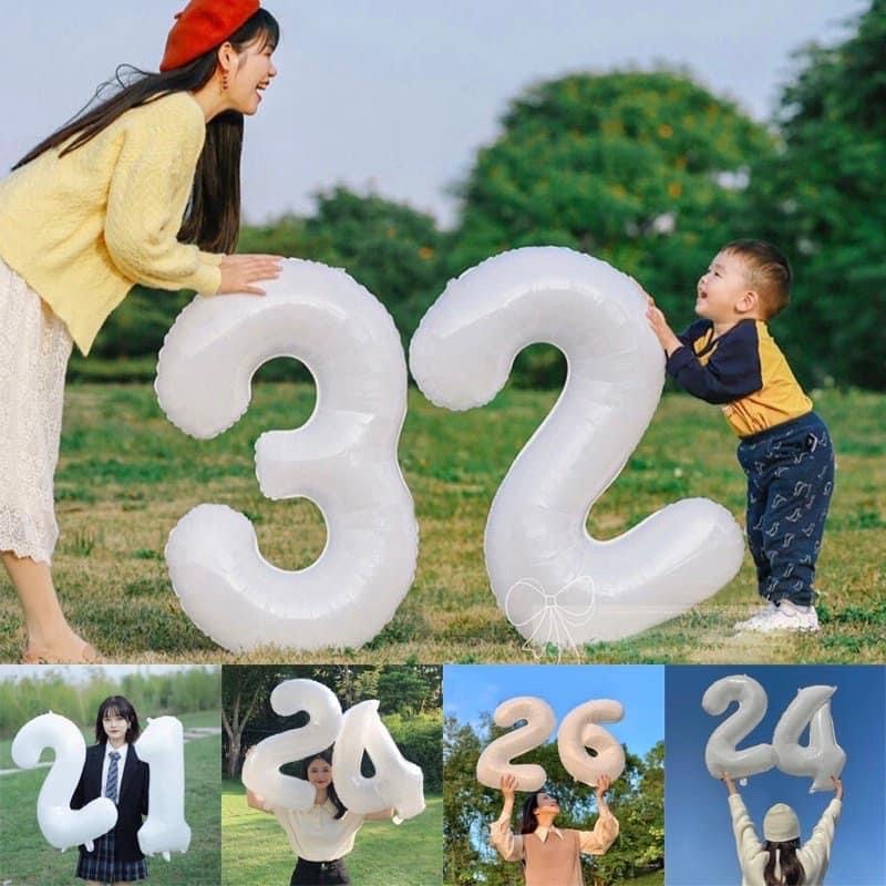 Bóng bay chữ số 0-9 màu trắng 32inch trang trí sinh nhật style hàn quốc
