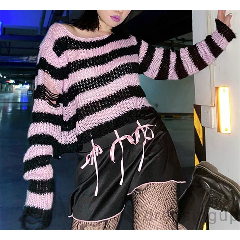 Đầm Len Tay Dài Cổ Tròn Họa Tiết Kẻ Sọc Màu Sắc Thời Trang Cho Nữ