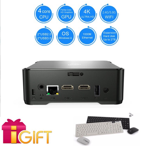 Máy Tính Để Bàn PC BOX Mini Dual HDMI Intel® Gemini Lake J4125 Ram8G SSD128Gb (tặng combo phím chuột không dây)