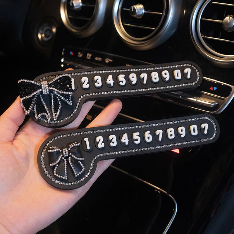 Bảng Số Điện Thoại Đặt Taplo Ô Tô Đính Đá Gắn Nơ Xinh Xắn