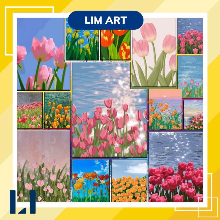 Tranh tô màu theo số hoa tulip size 40x50 - Tranh sơn dâu số hoá các loài hoa có khung LIM Art