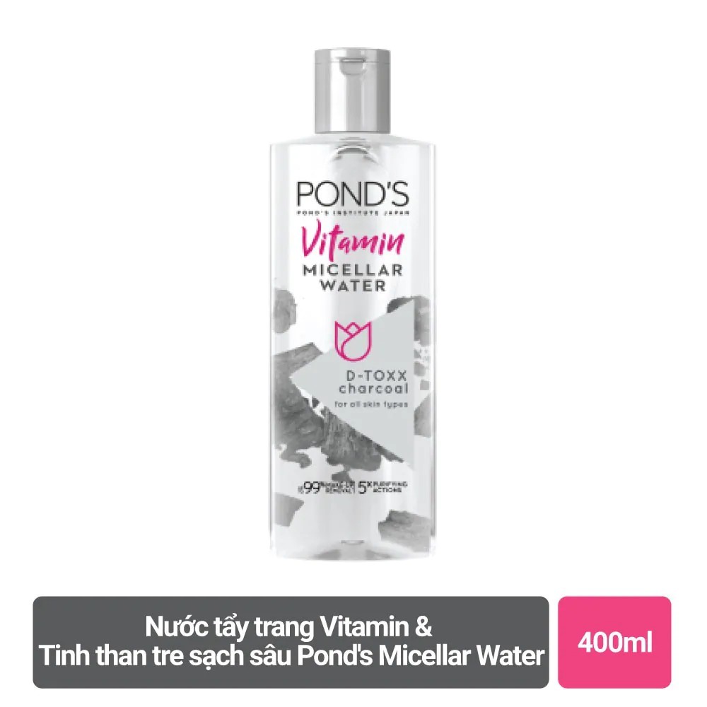 Nước Tẩy Trang Pond's Vitamin Micellar Water D-Toxx Charcoal Than Hoạt Tính Sạch Sâu 400ml