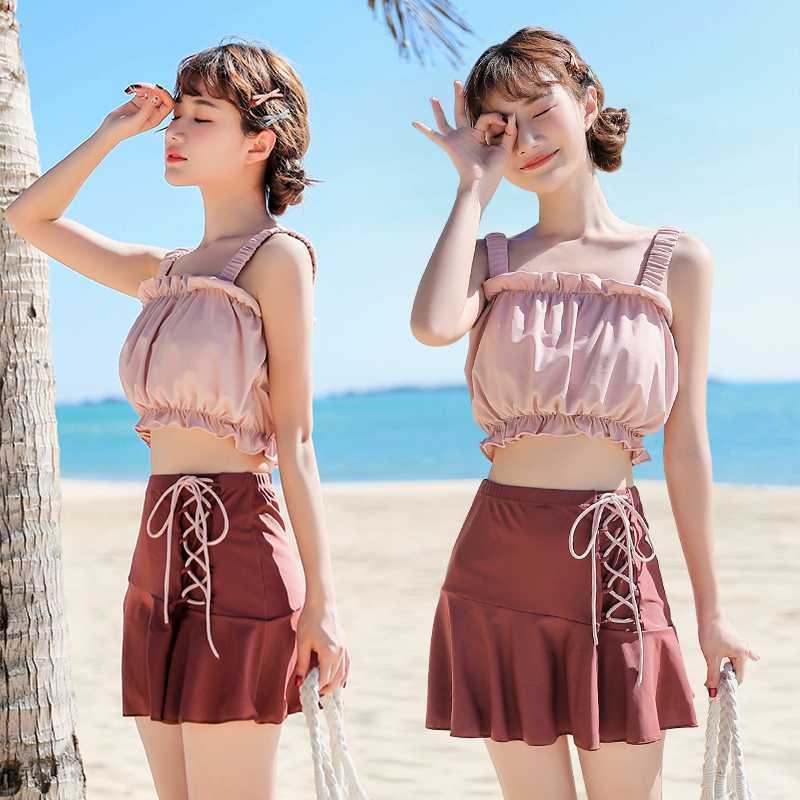 Bộ Đồ Bơi Hai Mảnh Thiết Kế Xinh Xắn Thời Trang Hàn Quốc Cao Cấp Cho Nữ