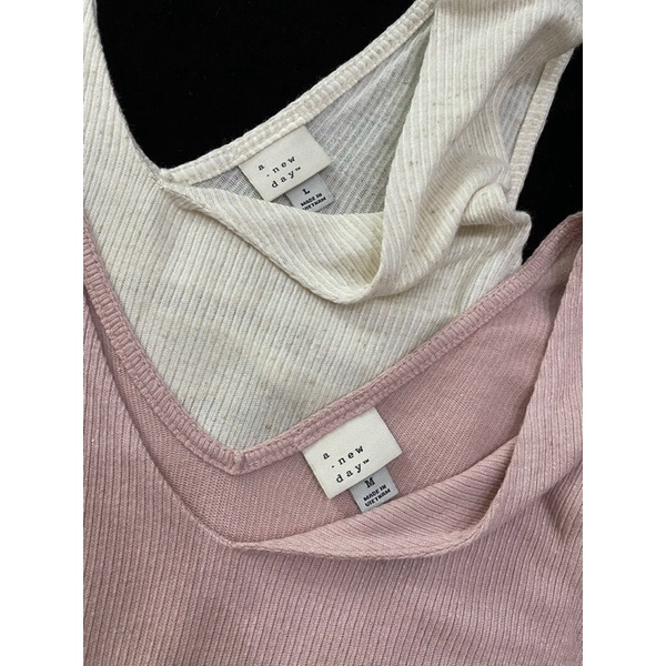 Áo thun gân a.newday trắng/ hồng  - Thanh lý vnxk