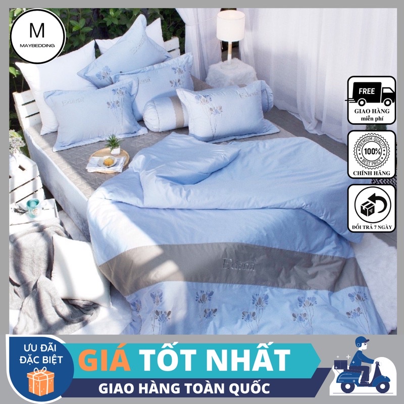 Bộ ga  nệm Cotton Solid Edena mẫu 359 - Chính Hãng , Cao Cấp Maybeding